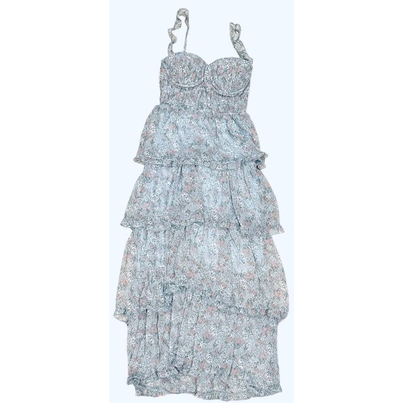 ASTR The Label Women's Flutter Strap Floral Tiered Maxi Dress in Light Blue - Picture 6 of 7